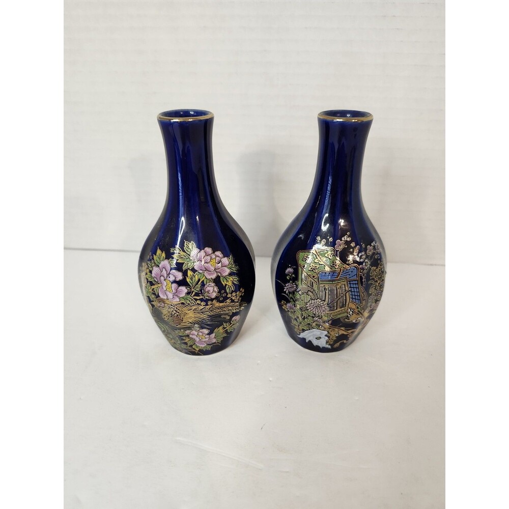 Lot Of 2 Blue Made In Japan Miniature Vases